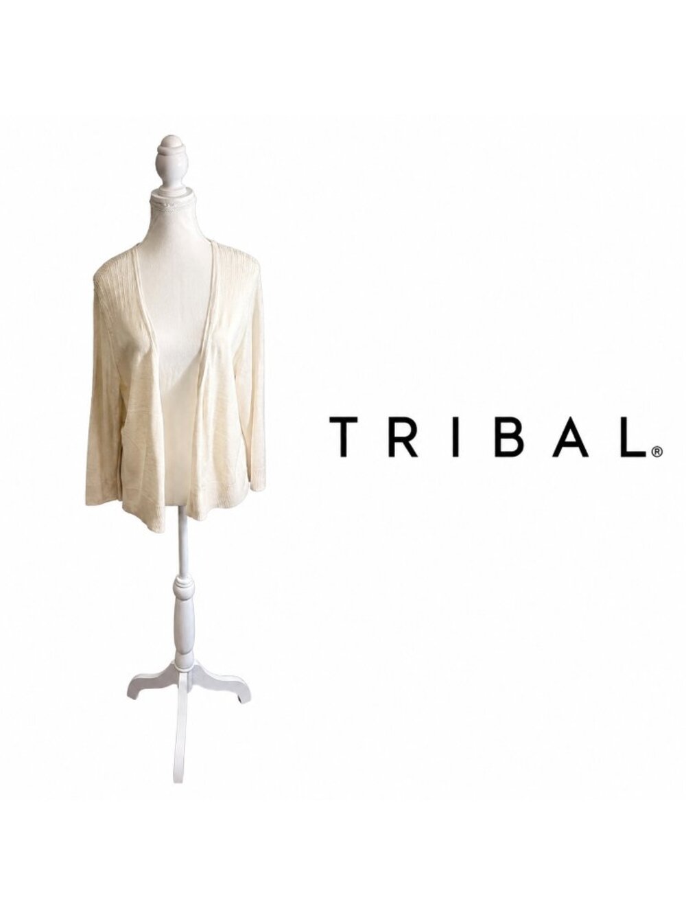 Tribal Cream Open Front Knit Cardigan ~ XL